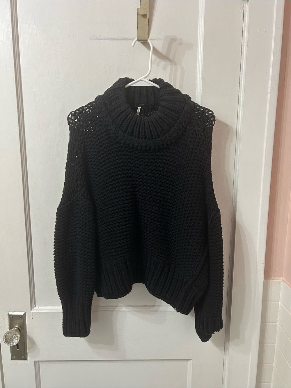 Free People Black Chunky Knit Turtleneck Sweater